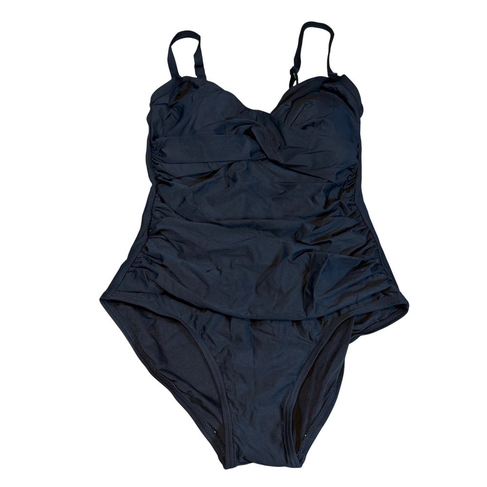 DKNY Womens Black Twist Front Ruched One Piece Swimsuit DI5MS558 Size Medium NWT